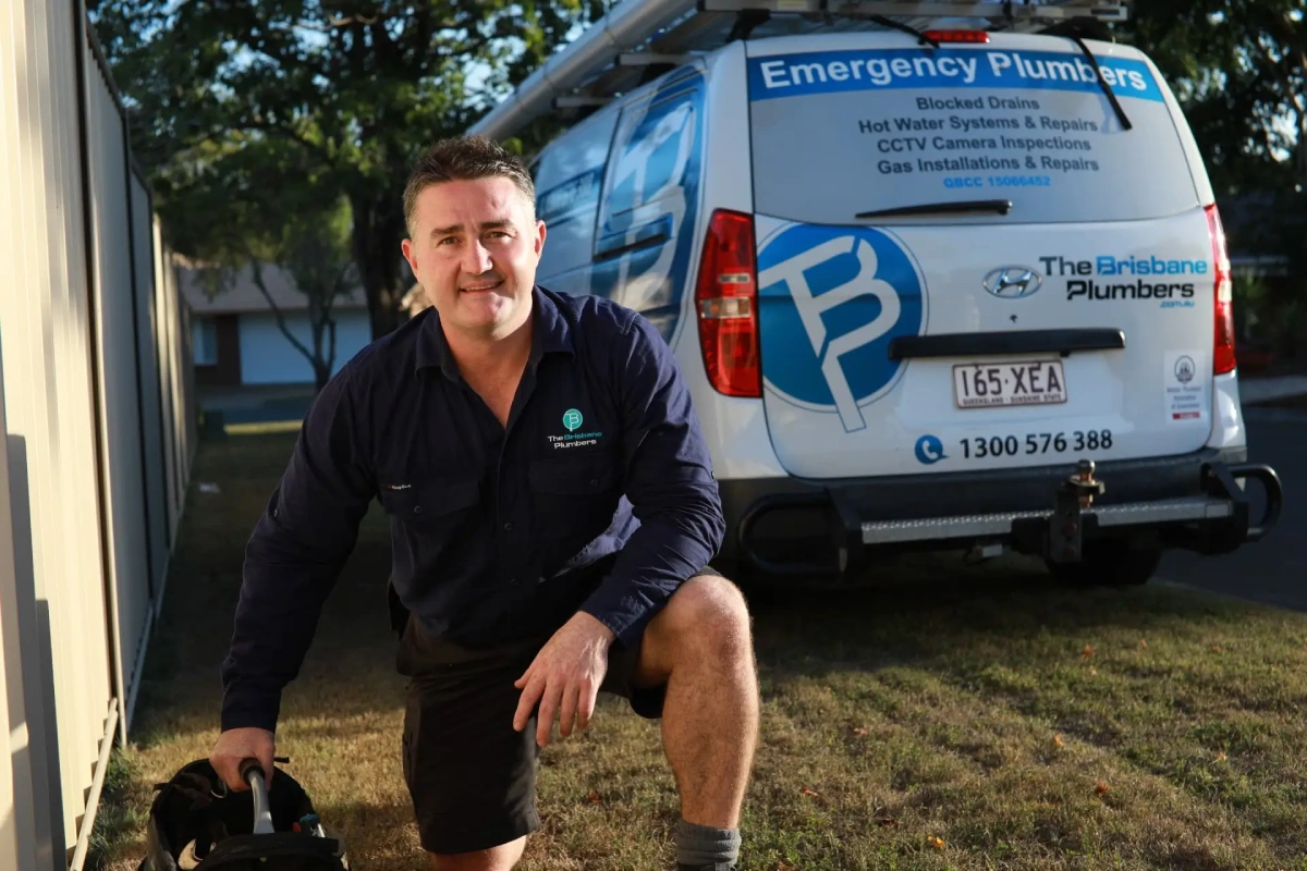Joseph, emergency plumber servicing Northgate and surrounding suburbs, beside the service van