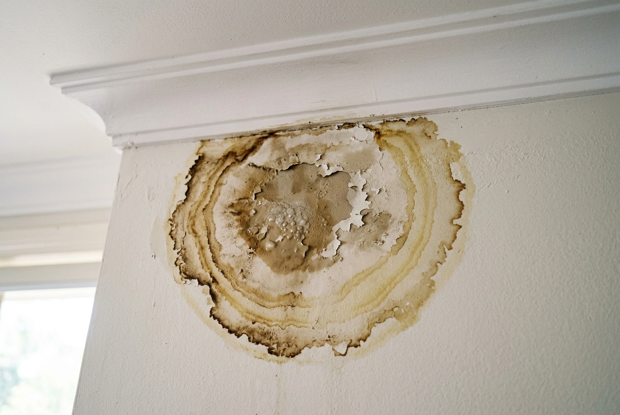 Yellow-brown water stain rings spreading on a white ceiling in a Brisbane home — early sign of a hidden water leak